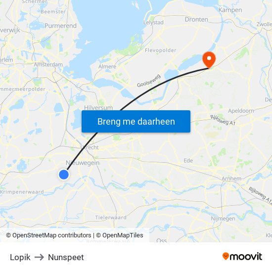 Lopik to Nunspeet map