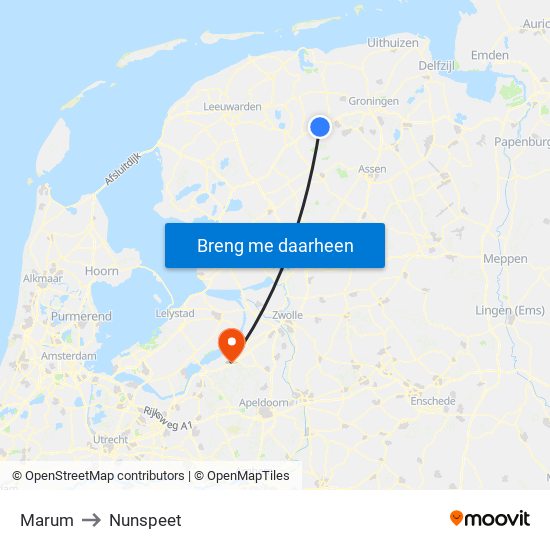 Marum to Nunspeet map
