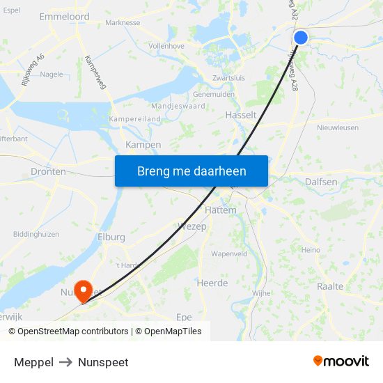 Meppel to Nunspeet map