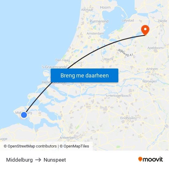 Middelburg to Nunspeet map