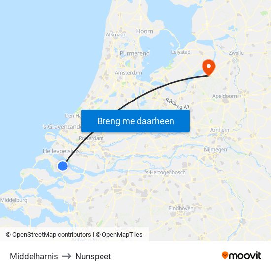 Middelharnis to Nunspeet map