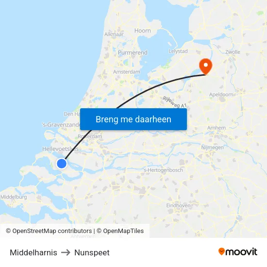 Middelharnis to Nunspeet map