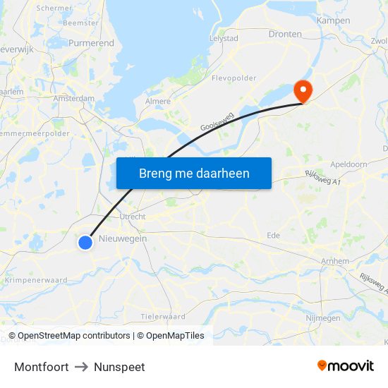 Montfoort to Nunspeet map