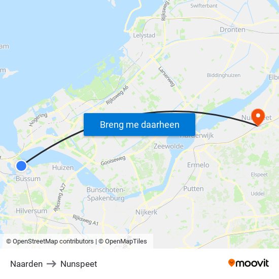 Naarden to Nunspeet map