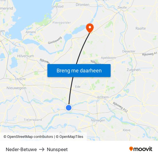 Neder-Betuwe to Nunspeet map