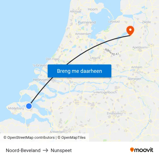 Noord-Beveland to Nunspeet map