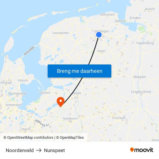 Noordenveld to Nunspeet map