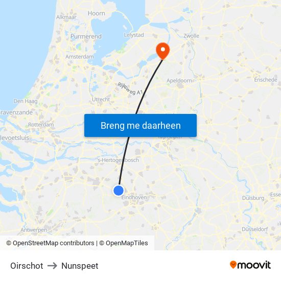 Oirschot to Nunspeet map