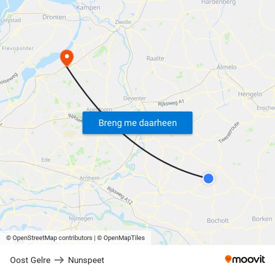 Oost Gelre to Nunspeet map