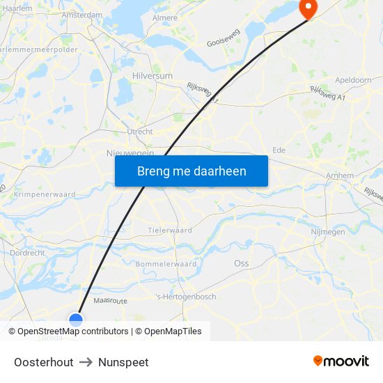 Oosterhout to Nunspeet map