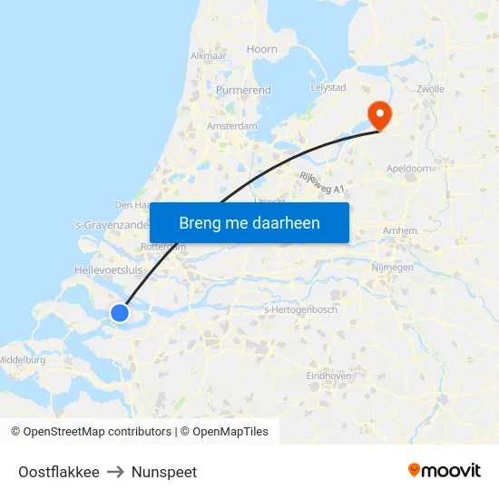 Oostflakkee to Nunspeet map