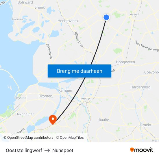 Ooststellingwerf to Nunspeet map