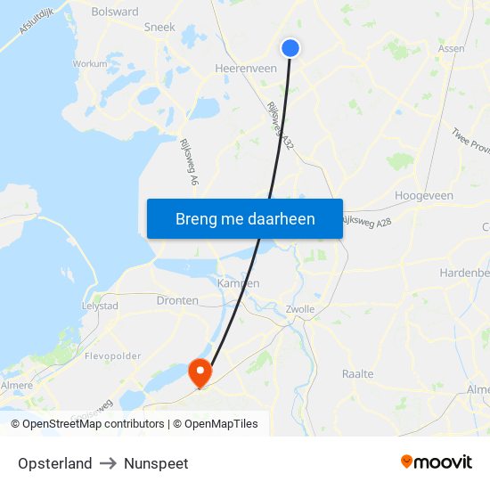 Opsterland to Nunspeet map