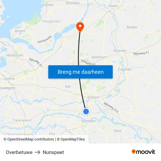 Overbetuwe to Nunspeet map