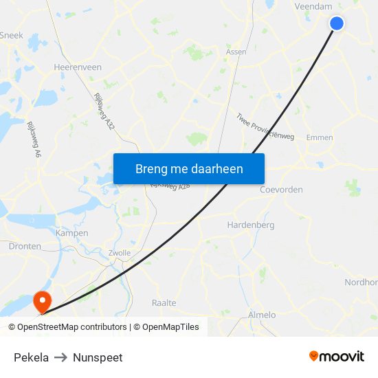 Pekela to Nunspeet map