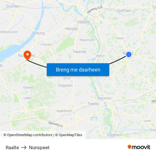 Raalte to Nunspeet map