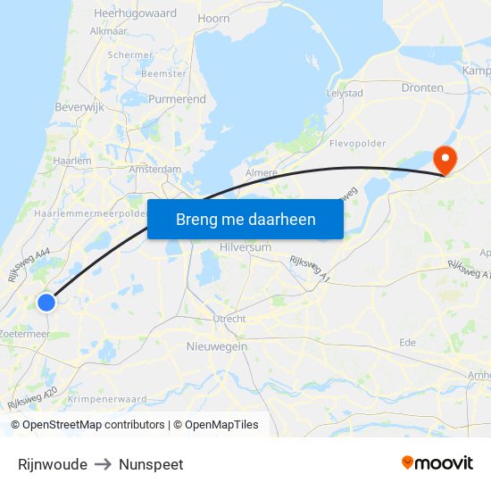 Rijnwoude to Nunspeet map