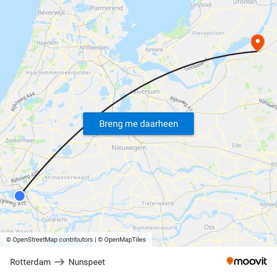 Rotterdam to Nunspeet map