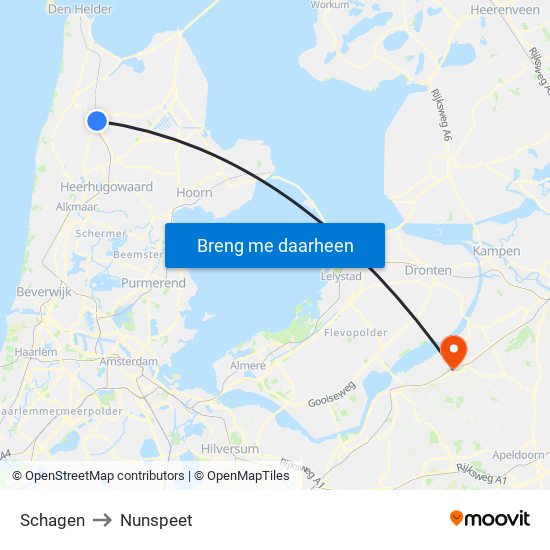 Schagen to Nunspeet map
