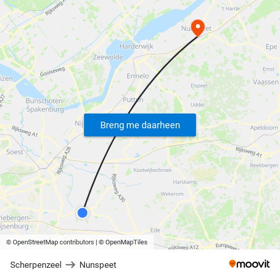 Scherpenzeel to Nunspeet map