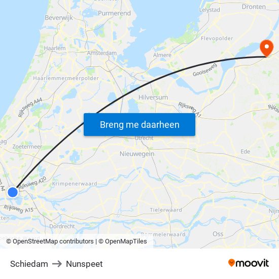 Schiedam to Nunspeet map