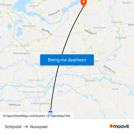 Schijndel to Nunspeet map