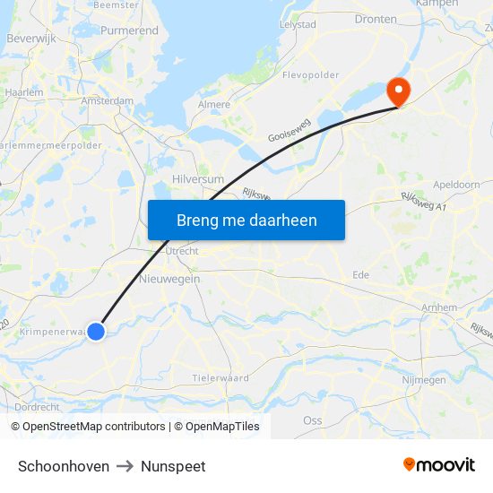 Schoonhoven to Nunspeet map