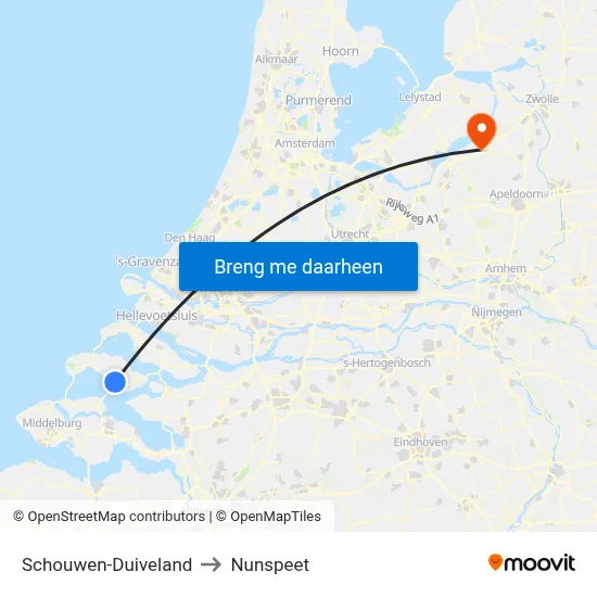 Schouwen-Duiveland to Nunspeet map