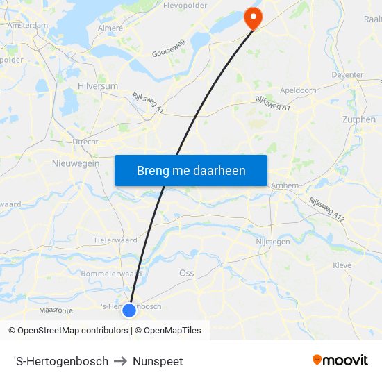 'S-Hertogenbosch to Nunspeet map