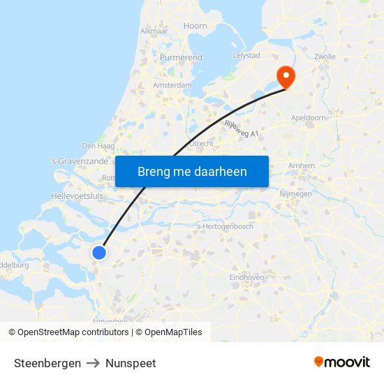 Steenbergen to Nunspeet map