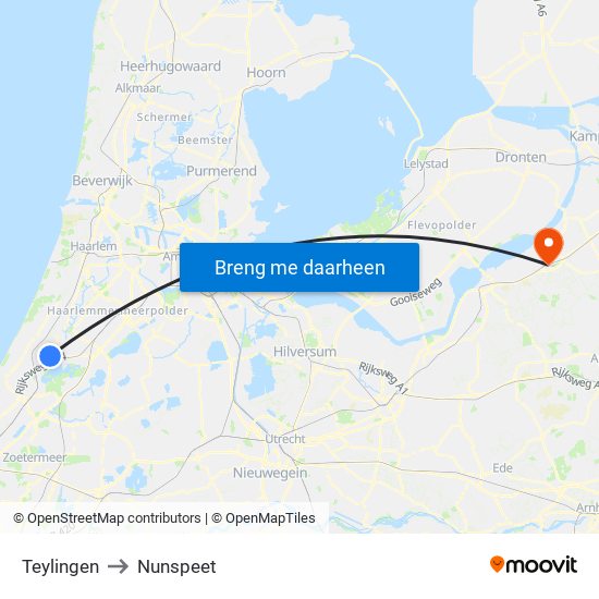 Teylingen to Nunspeet map