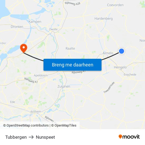 Tubbergen to Nunspeet map