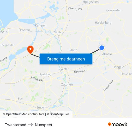 Twenterand to Nunspeet map
