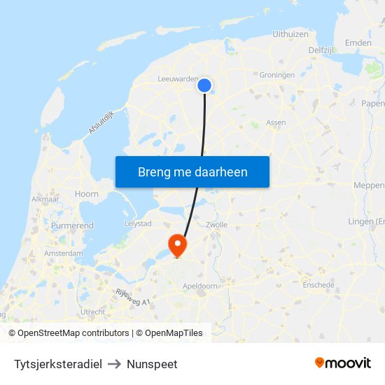Tytsjerksteradiel to Nunspeet map