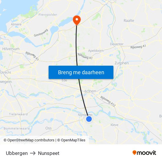 Ubbergen to Nunspeet map