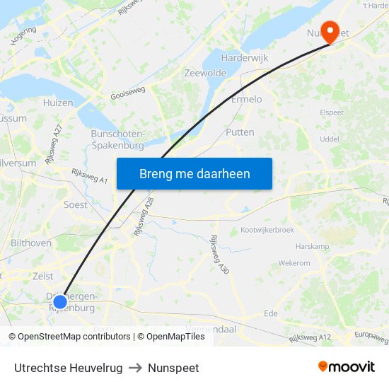 Utrechtse Heuvelrug to Nunspeet map
