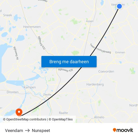 Veendam to Nunspeet map