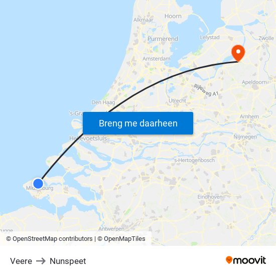 Veere to Nunspeet map