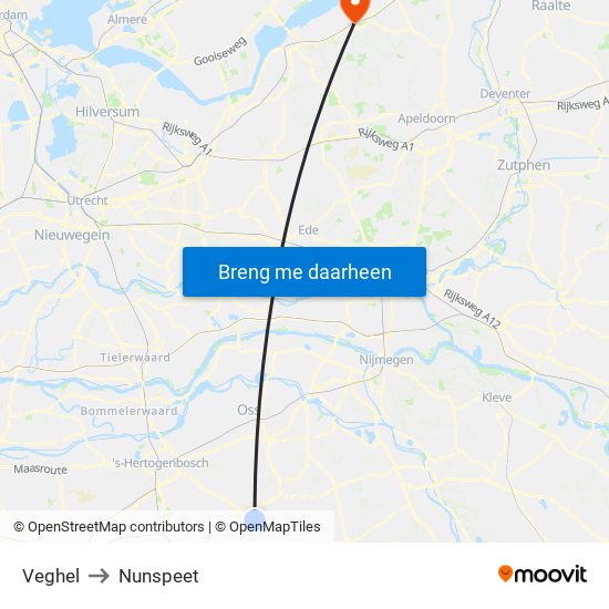 Veghel to Nunspeet map