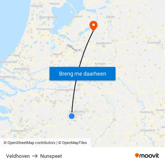 Veldhoven to Nunspeet map