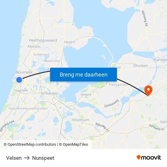 Velsen to Nunspeet map