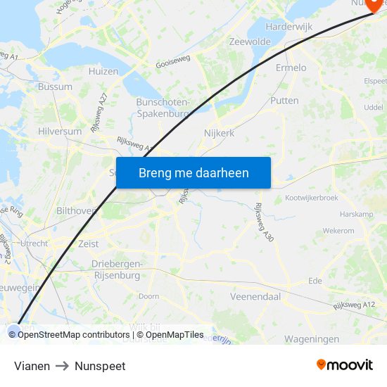 Vianen to Nunspeet map