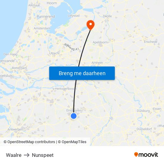 Waalre to Nunspeet map