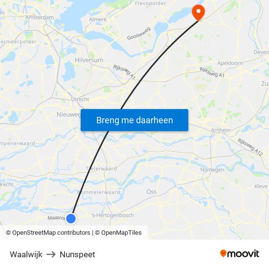 Waalwijk to Nunspeet map