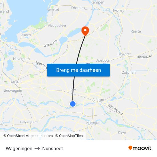 Wageningen to Nunspeet map