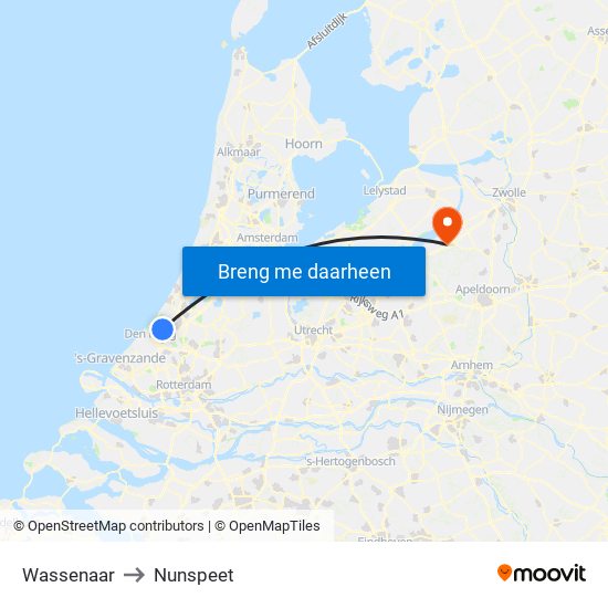 Wassenaar to Nunspeet map
