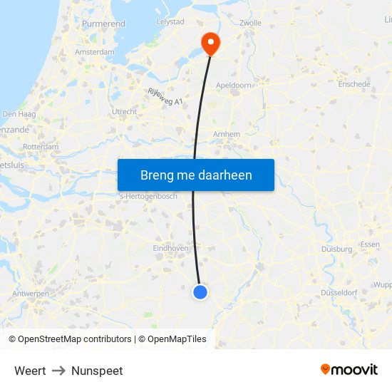 Weert to Nunspeet map