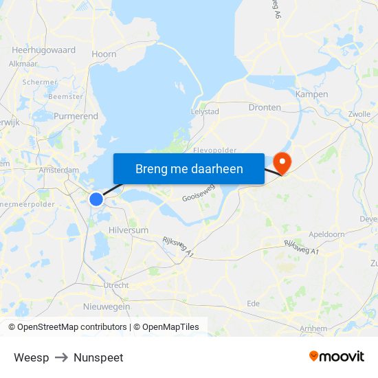 Weesp to Nunspeet map