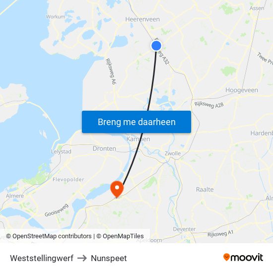 Weststellingwerf to Nunspeet map