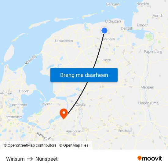 Winsum to Nunspeet map